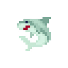 Shark sea predatory fish isolated vector illustration. Pixel art flat style icon. Game assets. 8-bit sprite.