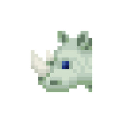 Rhinoceros head pixel art icon isolated vector illustration. African animal. Logo, sticker design. 