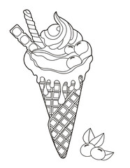 Waffle Cone with Blueberry Chocolate Ice Cream coloring page 