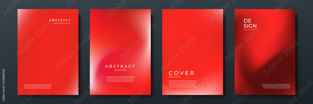 Poster Blurred red backgrounds set with abstract gradient texture background with dynamic blurred effect. Templates for brochures, posters, banners, flyers and cards. Vector illustration.