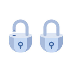 Locked and unlocked metallic padlock. Realistic set of metallic locks. Security concept. Vector illustration..