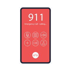 Emergency call 911 on screen smartphone. Police, ambulance, fire department. Vector illustration..