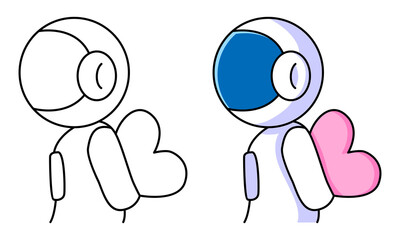 cute astronaut holding love coloring page for kids