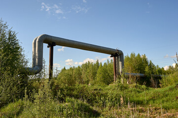 The pipeline through which oil and gas are pumped in the forest. Heating plant