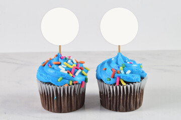 Cupcake Mockup with Sprinkles on Marble Tabletop