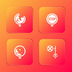 Set Road traffic sign, Stop, warning rockfall and with camera icon. Vector