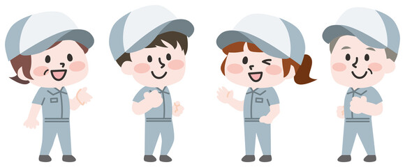 半袖の作業服を着たスタッフたち