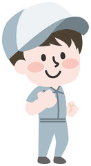 半袖の作業服を着たスタッフ