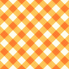 Seamless autumn colors gingham fabric cloth, tablecloth, pattern, swatch, background, or wallpaper with fabric texture visible. Diagonal repeat pattern. Single tile here.

