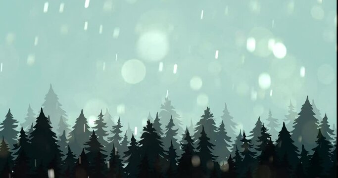 animation of pine forest and trees with snow wind blowing around it