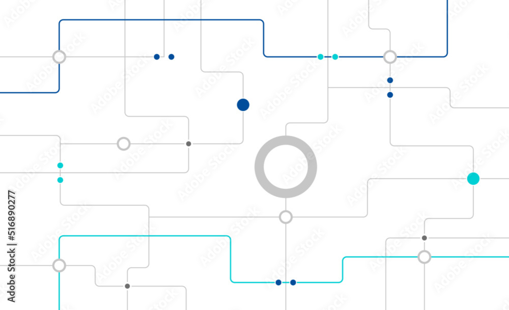 Poster Futuristic circuit board connected dots and lines background template. Database blockchain linked global digital database graphic vector
