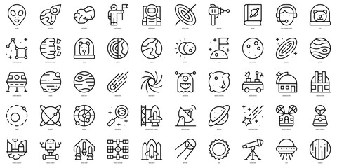 Set of thin line space Icons. Vector illustration