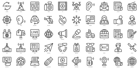 Set of thin line news journal Icons. Vector illustration