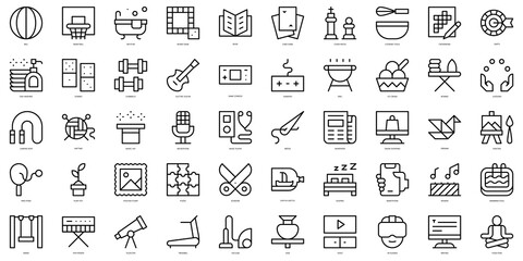 Set of thin line leisure activities at home Icons. Vector illustration
