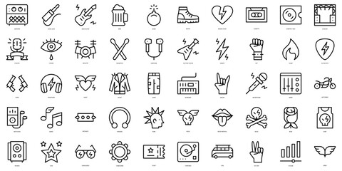 Set of thin line rock and roll Icons. Vector illustration