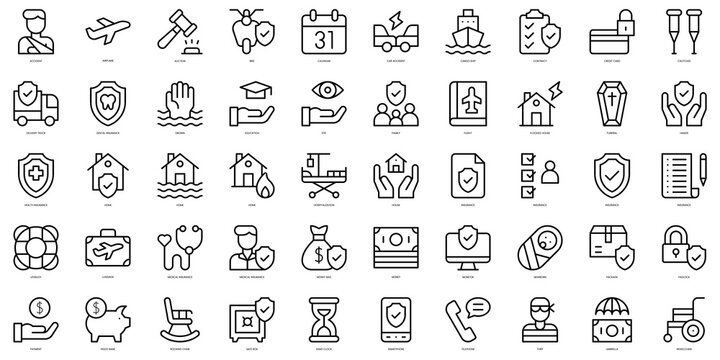 Set of thin line insurance Icons. Vector illustration