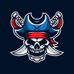 Skull Pirate with sword Mascot