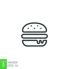 Hamburger icon. Simple outline style. Cheeseburger, fast food concept. Vector illustration isolated on white background. EPS 10.