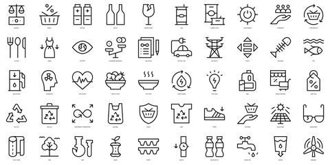 Set of thin line responsible consumption Icons. Vector illustration