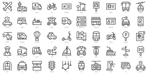 Set of thin line public transportation Icons. Vector illustration