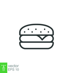 Hamburger icon. Simple outline style. Cheeseburger, fast food concept. Vector illustration isolated on white background. EPS 10.