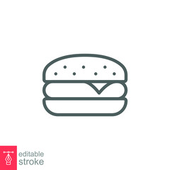 Hamburger icon. Simple outline style. Cheeseburger, fast food concept. Vector illustration isolated on white background. Editable stroke EPS 10.