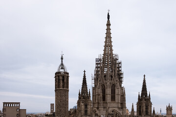 Fototapeta na wymiar Architectural detail of The Cathedral of the Holy Cross and Saint Eulalia, also known as Barcelona Cathedral, the Gothic cathedral and seat of the Archbishop of Barcelona, Catalonia, Spain
