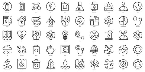 Set of thin line sustainable energy Icons. Vector illustration