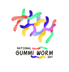 Vector illustration, gummi worm isolated on white background, as a banner or poster, national gummi worm day.
