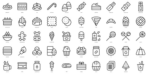 Set of thin line sweets and candies Icons. Vector illustration