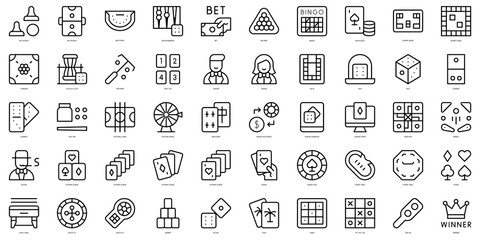 Set of thin line table games Icons. Vector illustration