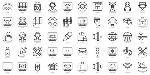 Obraz na płótnie Canvas Set of thin line television Icons. Vector illustration
