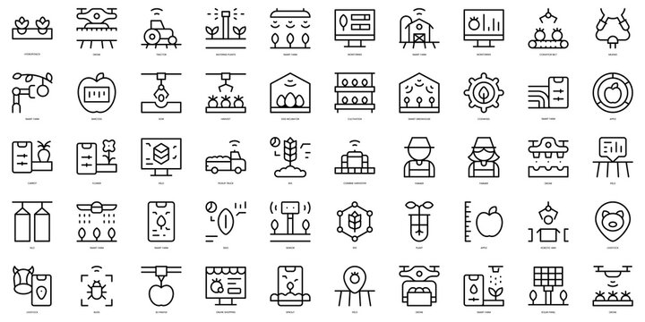 Set of thin line smart farm Icons. Vector illustration