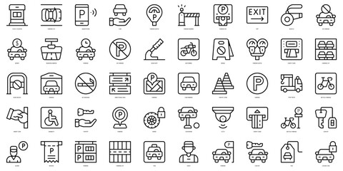 Set of thin line parking Icons. Vector illustration