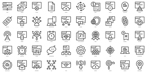 Set of thin line seo and sem Icons. Vector illustration