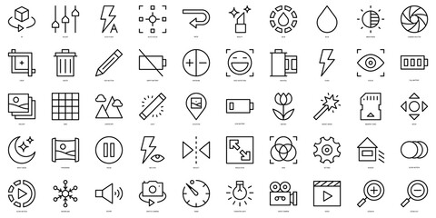 Set of thin line camera interface Icons. Vector illustration