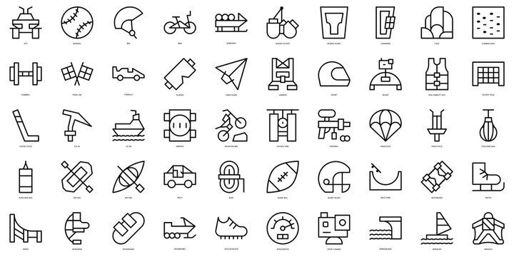 Set of thin line extreme sports Icons. Vector illustration