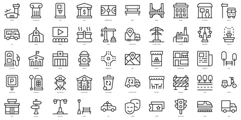 Set of thin line city life Icons. Vector illustration