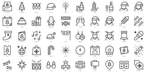 Set of thin line christmas party Icons. Vector illustration