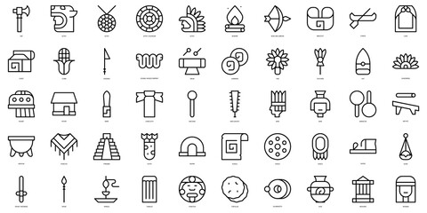 Set of thin line aztec Icons. Vector illustration - obrazy, fototapety, plakaty