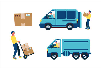 The delivery man loads the goods by the client from the store into a truck or delivery car