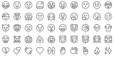 Set of thin line emojis Icons. Vector illustration