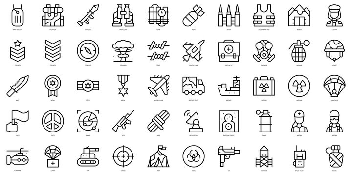 Set of thin line military Icons. Vector illustration