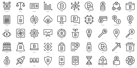 Set of thin line bitcoin Icons. Vector illustration