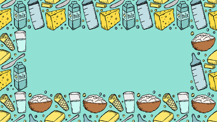 Horizontal milk food background with place for text