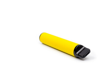 A disposable electronic cigarette in a yellow body, photographed against a white background.