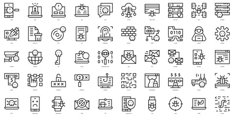 Set of thin line cyber crime Icons. Vector illustration