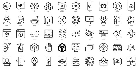 Set of thin line virtual and augmented reality Icons. Vector illustration