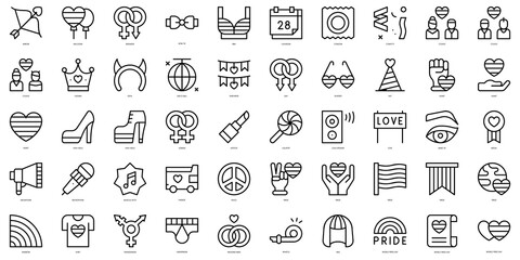 Set of thin line world pride day Icons. Vector illustration