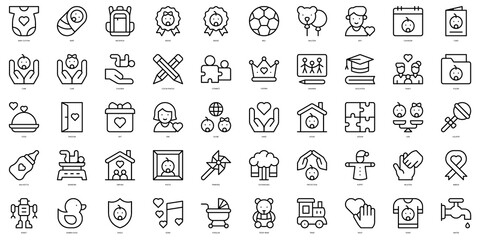 Set of thin line international childrens day Icons. Vector illustration